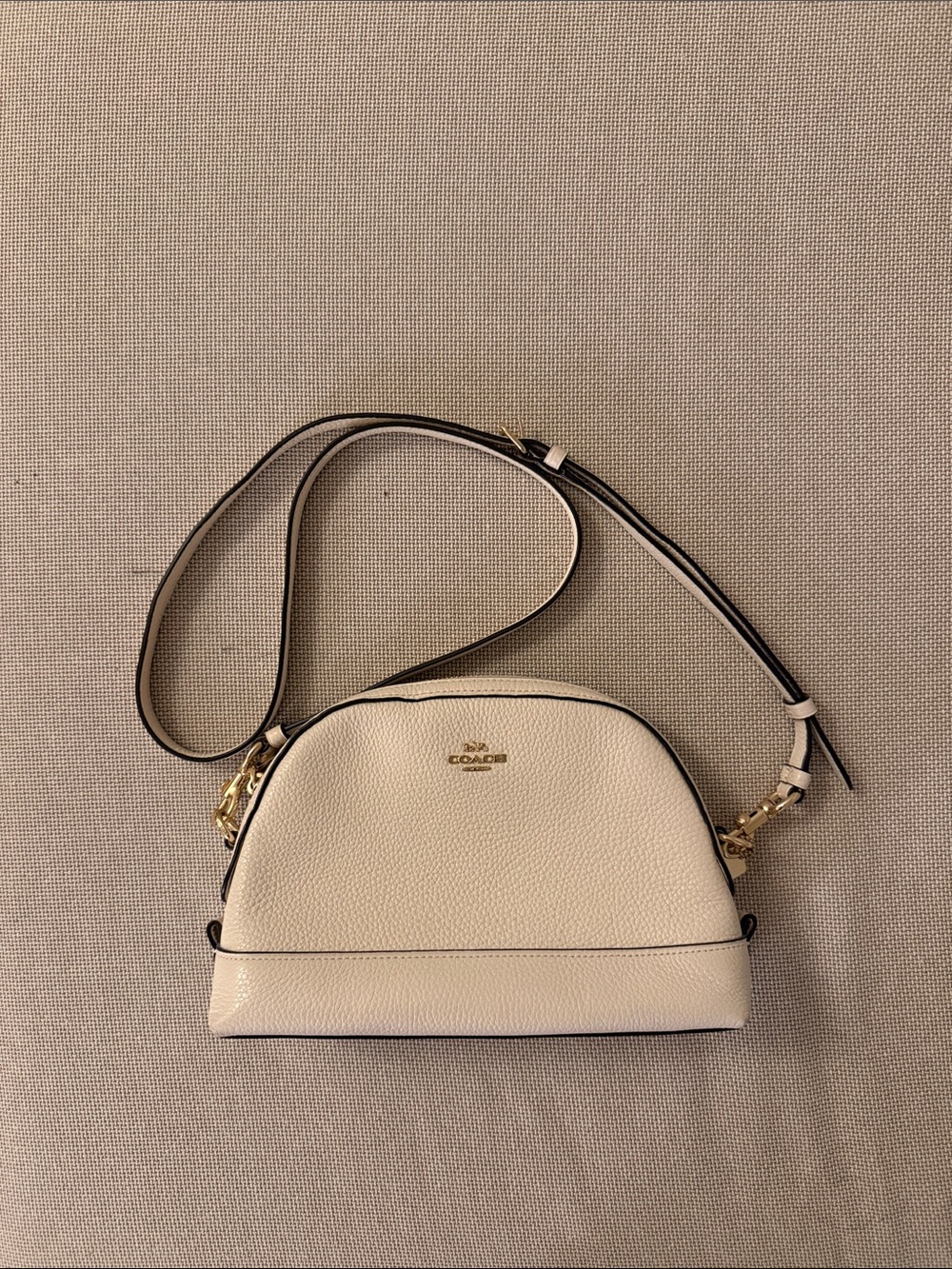 Coach Cream Pebble Leather Dome Crossbody with Gold Hardware